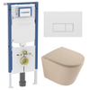QeramiQ Dely Toiletset - 36.3x51.7cm - diepspoel - rimless - Geberit UP720 inbouwreservoir - softclose toilet zitting - mat witte bedieningsplaat - rechthoekige knoppen - mat beige SW1426525