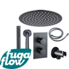 FugaFlow Eccelente Sobrado ensemble de douche à effet pluie encastré avec thermostat bras de plafond de 25cm douche de tête avec tige douchette gunmetal pvd SW1124092