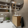 MONDIAZ TURE Kit lave-mains - 60x23x50cm - 1 trou de robinet - 2 portes - chêne blanchi mat - Lavabo à droite - Solid Surface Blanc SW475129