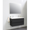 Basic Bella Meuble salle de bains avec lavabo acrylique Blanc avec miroir 100x55x46cm 2 trous de robinet Noir mat SW491857