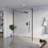 Fortifura Galeria Vrijstaande Inloopdouche - 140x200cm - helder - antikalk - 8mm veiligheidsglas - 2 zijwanden - 40cm - wandsteunen en hoekprofielen - mat zwart SW993116