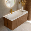 MONDIAZ KURVE 105cm Meuble salle de bain avec module 25 D - couleur Walnut - 1 tiroir - 1 porte - vasque BIG SMALL gauche - 1 trou de robinet - Talc SW1138269