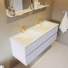 Mondiaz VICA-DLUX ensemble de meuble de salle de bain - 130cm - meuble sous-vasque cale - 2 tiroirs - lavabo encastré cloud double - 2 trous de robinet - version haute de 60cm - opalo SW1090147