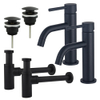 FugaFlow Eccelente Sobrado Slim Kit robinet lavabo - pour double vasque - robinet bas - bonde clic clac - siphon design - Noir mat SW1125955