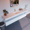 Mondiaz ALAN-DLUX Ensemble de meuble - 200cm - meuble Talc mat - 2 tiroirs - Lavabo Cloud Ostra suspendu - vasque Centre - 1 trou de robinet SW806778