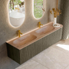 MONDIAZ KURVE-DLUX meuble de salle de bains 175cm arrondi droit couleur Shadow avec 2 tiroirs et 1 porte. Lavabo STOR SMALL double / gauche 2 trous de robinet Saba. SW1433300