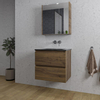 Adema Chaci Ensemble de meuble - 60x46x57cm - 1 vasque en céramique noire - sans trous de robinet - 2 tiroirs - armoire de toilette - Noyer SW856574