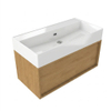 Saniclass Holz Frame Badkamermeubelset - 100x45x52cm - Legend keramische wastafel wit - 1 wasbak - 2 kraangaten - 1 lade - mat eiken natural (hout) SW1478502