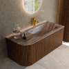 MONDIAZ KURVE-DLUX Meuble de salle de bains 105cm arrondi gauche couleur Walnut avec 1 tiroir et 1 porte. Lavabo BIG SMALL droit 1 trou de robinet Oza. SW1432726