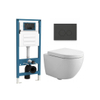 QeramiQ Dely Swirl Compact Ensemble WC - réservoir encastré QeramiQ flush - abattant 25 mm - plaque de commande en plastique anthracite mat - boutons ronds - blanc brillant SW1590634