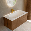 MONDIAZ KURVE 90cm Meuble salle de bain - couleur Walnut - 1 tiroir - vasque BIG SMALL centre - 1 trou de robinet - Talc SW1138264