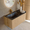 MONDIAZ KURVE-DLUX Meuble de salle de bains 95cm avec module 25 R couleur Chêne avec 1 tiroir et 1 porte. Lavabo BIG SMALL gauche 1 trou de robinet couleur Lava. SW1138127