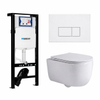 QeramiQ Dely Swirl Toiletset - 36.3x51.7cm - Geberit UP320 plieger inbouwreservoir - slim zitting - mat witte metalen bedieningsplaat - rechthoekige knoppen - glans wit SW1413318