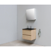 Basic Bella Meuble salle de bains avec lavabo acrylique Noir avec armoire toilette 1 porte gris 60x55x46cm 1 trou de robinet Chêne SW491910