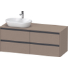 Duravit Ketho 2 meuble sous-lavabo avec plan console avec 4 tiroirs pour vasque à poser à gauche 140x55x56.8cm avec poignées anthracite Linnen mat SW773050