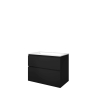 Ensemble de meuble Proline Elegant salle de bain - 80x46x62cm - lavabo en polystone Elegant - 1 trou de robinet - asymétrique - MDF laqué noir mat/blanc brillant SW349948
