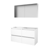 Basic-Line Comfort 46 ensemble de meubles de salle de bain 120x46cm sans poignée 4 tiroirs lavabo acrylique 2 trous de robinetterie armoire de toilette mdf laqué blanc glacier SW350995