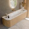 MONDIAZ KURVE-DLUX 160cm Meuble salle de bain avec module 25 G et D - couleur Oak - 1 tiroir - 2 portes - vasque BIG MEDIUM centre - sans trou de robinet - couleur Glace SW1137946