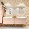 MONDIAZ VICA Ensemble meuble de salle de bains - 200cm - meuble bas rosee - 4 tiroirs - lavabo moon double - sans trous de robinet - version haute 60cm - talc SW1080503