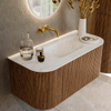 MONDIAZ KURVE-DLUX 100cm Meuble salle de bain avec module 25 G et D - couleur Walnut - 1 tiroir - 2 portes - vasque GRUNNE centre - sans trou de robinet - couleur Opalo SW1137579