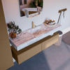 Mondiaz ALAN-DLUX Ensemble de meuble - 150cm - meuble Oro mat - 2 tiroirs - Lavabo Cloud Glace suspendu - vasque Centre - 1 trou de robinet SW806240