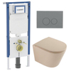 QeramiQ Dely Toiletset - 36.3x51.7cm - diepspoel - rimless - Geberit UP720 inbouwreservoir - softclose toilet zitting - bedieningsplaat licht grijs - ronde knoppen - mat beige SW1426541