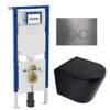 QeramiQ Dely Toiletset - 36.3x51.7cm - diepspoel - rimless - Geberit UP720 inbouwreservoir - softclose toilet zitting - 35mm - gunmetal bedieningsplaat - ronde knoppen - mat zwart SW1427112
