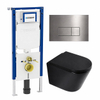 QeramiQ Dely Ensemble WC - 36.3x51.7cm - cuvette profonde - sans bride - réservoir encastré Geberit UP720 - abattant WC softclose 35 mm - plaque de commande acier - boutons rectangulaires - noir mat SW1427103
