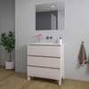 Saniclass Chaci PLUS Meuble de salle de bain - 80x86x46cm - lavabo en céramique blanc - 1 vasque - sans trous de robinet - 3 tiroirs - miroir rectangulaire - mat cotton (beige) SW1182421