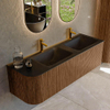 MONDIAZ KURVE 145cm Meuble salle de bain avec module 25 G - couleur Walnut - 1 tiroir - 1 porte - vasque CLOUD double / droite - 2 trous de robinet - Urban SW1138544