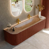 MONDIAZ KURVE-DLUX Meuble de salle de bains 170cm arrondi gauche + droite couleur Ruby avec 1 tiroir et 2 portes. Lavabo BIG LARGE central 2 trous de robinet Arena. SW1431569