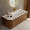 MONDIAZ KURVE-DLUX 115cm Meuble salle de bain avec module 25 G - couleur Walnut - 1 tiroir - 1 porte - vasque BIG SMALL droite - 1 trou de robinet - couleur Glace SW1138059