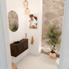Mondiaz JOYA 81.6cm toiletmeubel - ronding rechts kleur Walnut - Wastafel FAYE positie Links 1 kraangat kleur Urban. SW1421376
