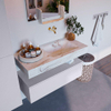 Mondiaz ALAN-DLUX Ensemble de meuble - 100cm - meuble Cale mat - 1 tiroir - Lavabo Cloud Frappe suspendu - vasque Droite - 0 trous de robinet SW805281