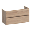 BRAUER Adore Meuble sous-lavabo - 100x46x55cm - 2 tiroirs softclose - sans poignée - 1 découpe pour siphon - chêne massif - lattes en chêne naturel SW223374