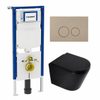 QeramiQ Dely Toiletset - 36.3x51.7cm - diepspoel - rimless - Geberit UP720 inbouwreservoir - softclose toilet zitting - 35mm - bedieningsplaat taupe - ronde knoppen - mat zwart SW1427988