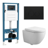 QeramiQ Dely Swirl Compact Toiletset - inbouwreservoir QeramiQ flush - 25mm zitting - metalen bedieningsplaat mat zwart - ronde knoppen - glans wit SW1590594