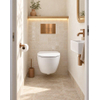Pack WC QeramiQ Dely Swirl Compact - réservoir encastrable Geberit UP320 - avec bâti-support Burda - abattant slim - plaque de commande en métal cuivre - boutons rectangulaires - blanc mat SW1595640