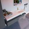 Mondiaz ALAN-DLUX Ensemble de meuble - 150cm - meuble - Plata mat - 2 tiroirs - Lavabo Cloud Ostra suspendu - vasque droite - 1 trou de robinet - Beige SW807879