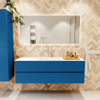 Mondiaz VICA ensemble de meuble de salle de bain - 150cm - meuble sous-vasque jeans - 2 tiroirs - lavabo cloud milieu - 1 trou de robinet - couleur talc - miroir LED - version XL 60cm haut SW1095540