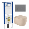 QeramiQ Dely Swirl Pack WC - 36,3x51,7cm - réservoir encastré Geberit UP720 Duofix Sigma - assise de 35 mm - plaque de déclenchement gris clair - boutons rectangulaires - beige SW1413175