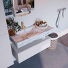 Mondiaz ALAN-DLUX Ensemble de meuble - 100cm - meuble Cale mat - 1 tiroir - Lavabo Cloud Glace suspendu - vasque Gauche - 1 trou de robinet SW806059