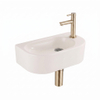 QeramiQ Fuente Lavabo pour WC - 40x22x12 cm - lisse - demi-rond - trou de robinet de Lavabo pour WC a droite - ceramique - robinet de Lavabo pour WC laiton brosse - siphon bas - bonde - lin SW1583235