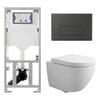 Pack WC QeramiQ Dely Swirl Compact - réservoir encastrable Geberit UP320 - avec bâti-support Burda - abattant 25 mm - plaque de commande en plastique anthracite mat - boutons rectangulaires - blanc mat SW1595674