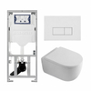 QeramiQ Dely Swirl Ensemble WC- 36.3x51.7cm - Réservoir encastré Geberit UP320 - Abattant de 35mm - Plaque de commande en métal blanc mat - Boutons rectangulaires - Blanc brillant SW1138650