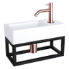Differnz Ravo pack lave-mains – 38,5 x 18,5 x 25 cm – céramique blanc brillant – robinet courbé cuivre – avec cadre noir SW373182
