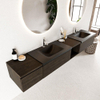 MONDIAZ BUKLA 240cm ensemble de meuble avec module ouvert 40 à droite couleur Marron Foncé avec 3 tiroirs. Lavabo CLOUD double 2 trous de robinet couleur Urban. SW1382257