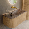 MONDIAZ KURVE-DLUX 85cm badmeubel ronding Links kleur Oak met 1 lade en 1 deur. Wastafel CLOUD Rechts zonder kraangat Oza. SW1432611