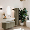 MONDIAZ THOR-DLUX 110cm meuble de salle de bains arrondi gauche + droite couleur Shadow avec 1 tiroir et 2 portes. Vasque suspendue CLOUD Droite sans trou de robinet couleur Opalo. SW1462912