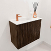 Mondiaz JOYA 50cm toiletmeubel - kleur Walnut - Wastafel FAYE positie Links 1 kraangat kleur Talc. SW1421228